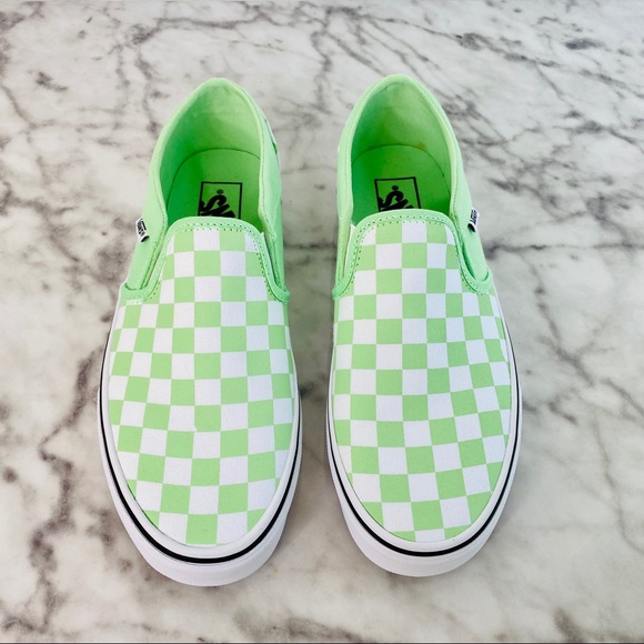 mint green vans slip ons